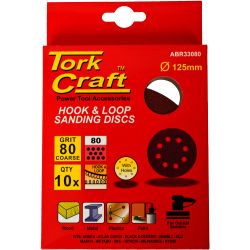 Sanding Disc 125mm 80 Grit With Holes 10/pk Hook And Loop