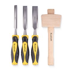 Chisel Set Wood 3 Piece Plus Wooden Mallet Blister