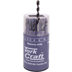 Drill Bit 18 Set Combo Wood + Masonry + Hss In Plastic Container