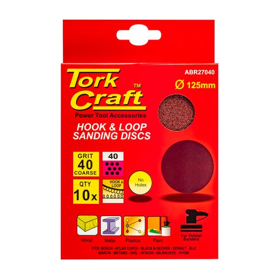 Sanding Disc 125mm No Hole 40 Grit 10/pack Hook And Loop