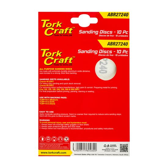 Sanding Disc 125mm No Hole 240 Grit 10/pack Hook And Loop