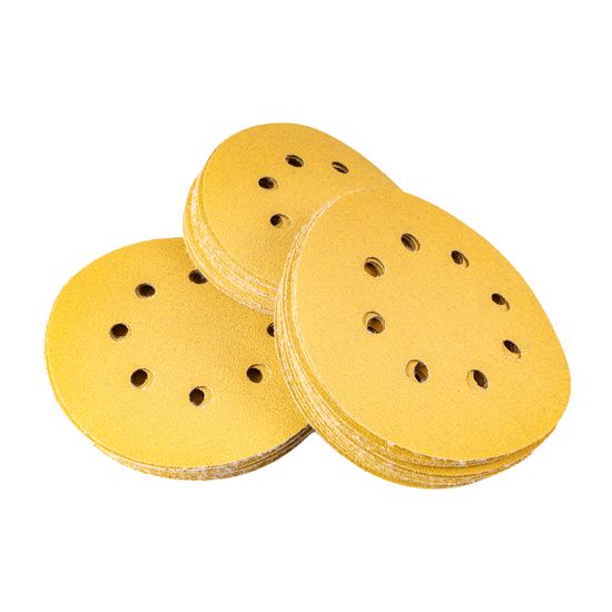 Gold Disc (50 Pieces) 150 Grit 125mm X 8 Holes Hook And Loop