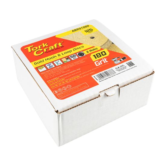 Gold Disc (50 Pieces) 180 Grit 125mm X 8 Holes Hook And Loop