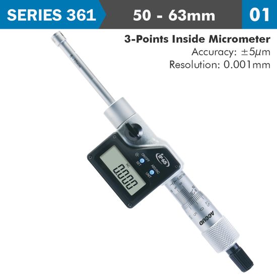 Dig. 3 Points Inside Micrometer 50-63mm 0.005mm Acc. 0.001mm Res.
