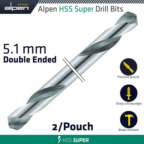 Hss Super Drill Bit Double Ended 5.1mm 2/pouch