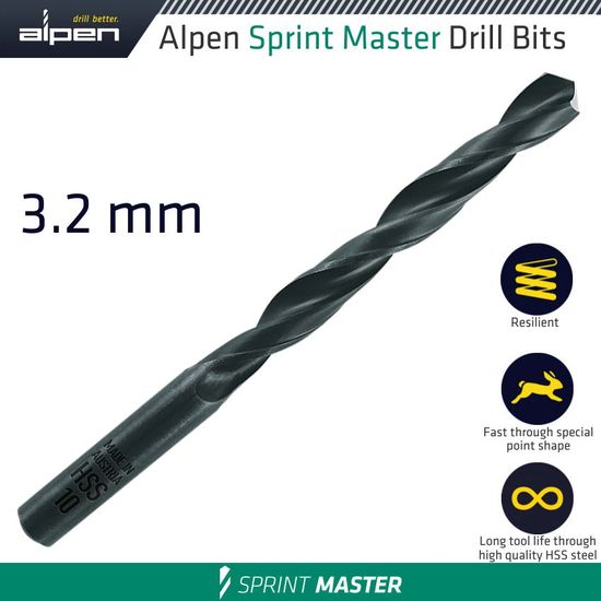 Hss Sprint Master 3.2mm X1 615032 Sleeved Din338 ALPEN Drill Bit