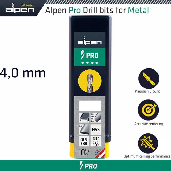 ALPEN Pro Hss Drill Din 338 Rn 135 With Split Point 4.0mm Bulk