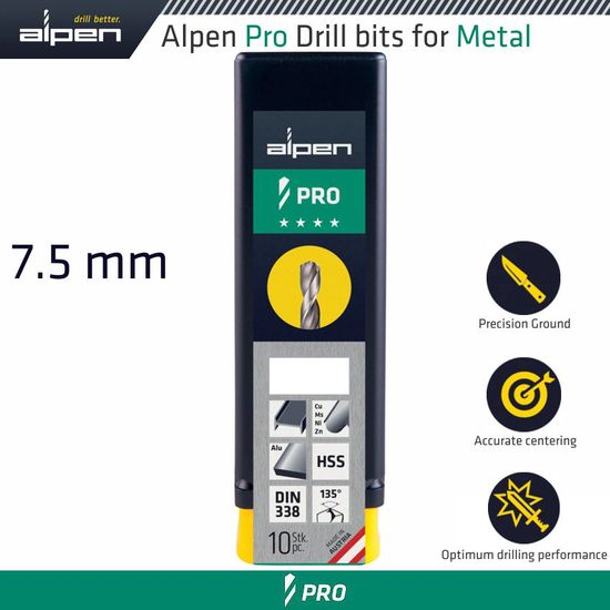 ALPEN Pro Hss Drill Din 338 Rn 135 With Split Point 7.5mm Bulk