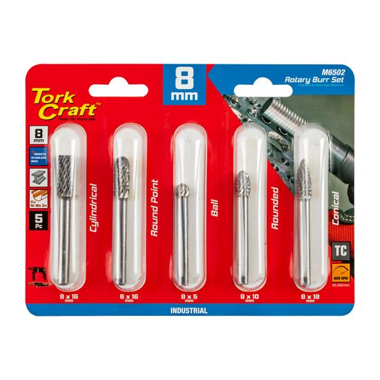 Rotary Burr Set 5 Pc Asstd 8mm Dia Tungsten