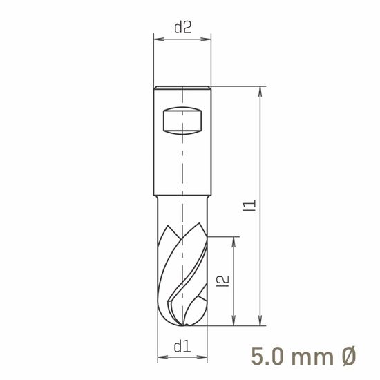 MAYKESTAG HSS-Co8 Slot End Mill With Radius 5mm Short Series 2 Flute Centre Cutting