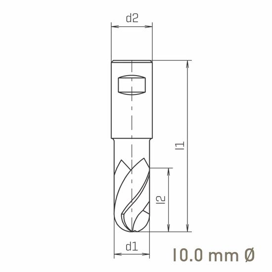 MAYKESTAG HSS-Co8 Slot End Mill With Radius 10mm Short Series 2 Flute Centre Cutting