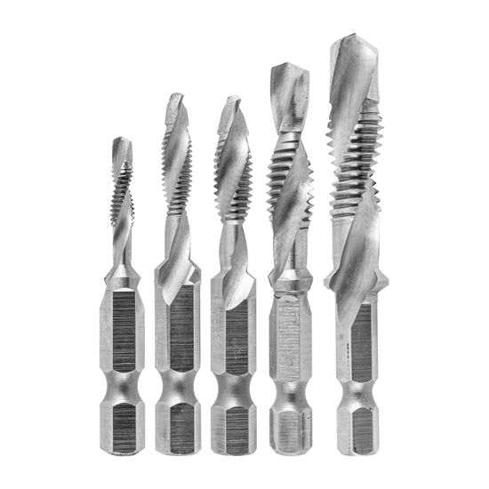 Drill Tap Hss 5pc Set Metric M4/m5/m6/m8/m10 3-in-1