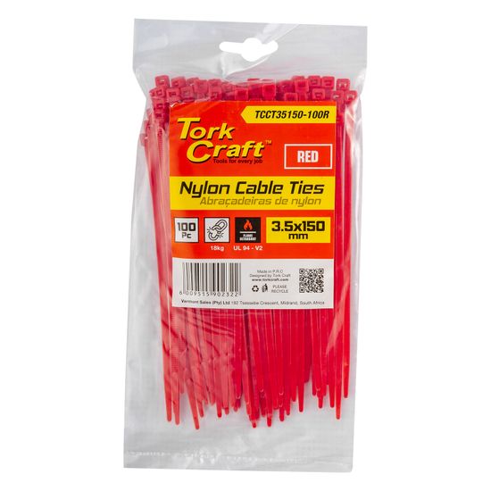 Nylon Cable Ties 3.5mm X 150mm Red 100pc