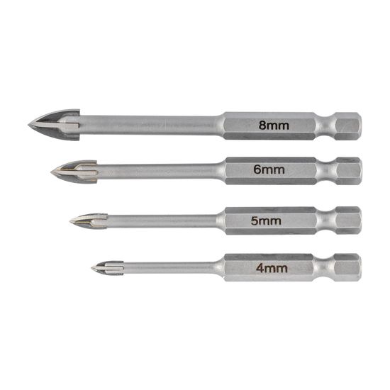 Glass & Tile Drill 4 Flute Set 4pc 4/5/6/8mm In Plastic Case