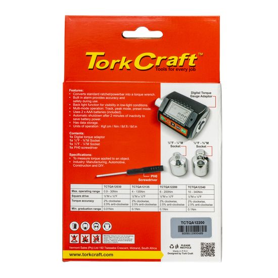 Digital Torque Gauge/adaptor 6 - 200nm 1/2'dr 2% Acc