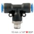 Pu Hose Fitting Tee 10mm-1/4 M