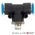 Pu Hose Fitting Tee 14mm-1/4 M
